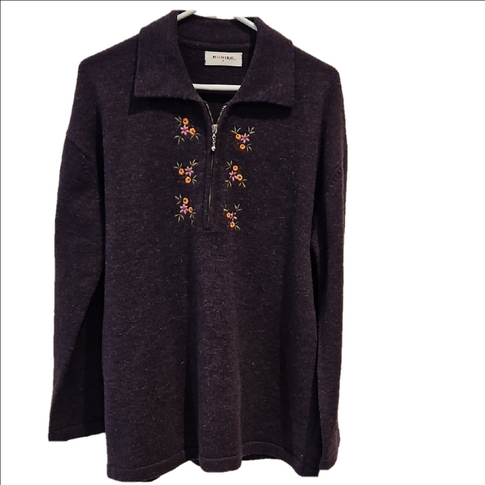 RODIER Pullover Sweater 3/4 Front Zip 100% Lambswool Hong Kong Women's M-L